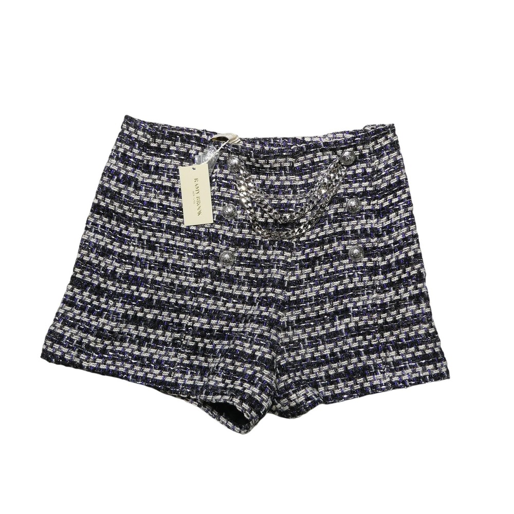 Ramy Brook Shorts Womens 14 Black Tweed Sailor Emerson Short Chain Detail - Picture 1 of 14